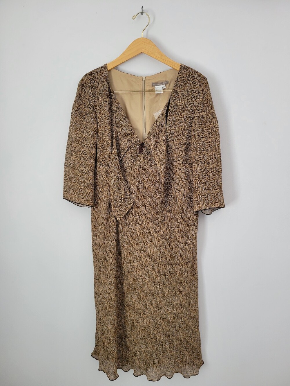 Isabella Bird Midi Three Quarter Sleeve Chiffon Dress Brown Printed Sz 16P